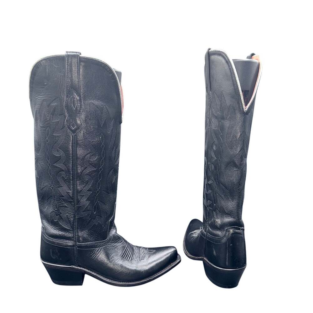 Old West TS1540 Womens 5 Black Leather Cowboy Boots Western Snip Toe Tall